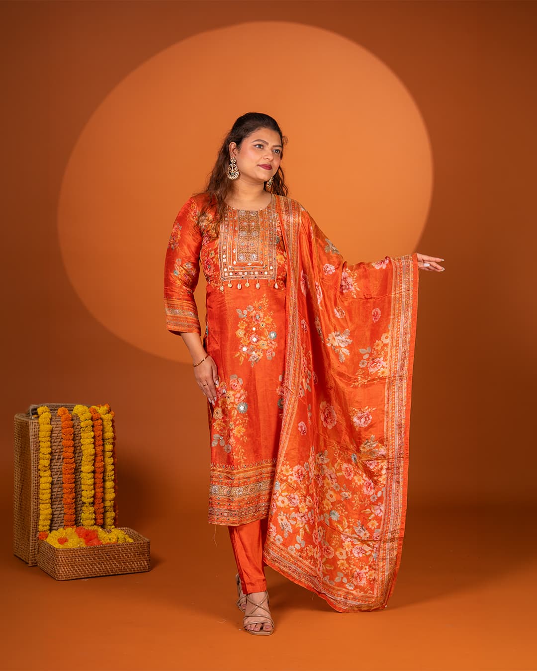 Rust Shimmer Draped Set