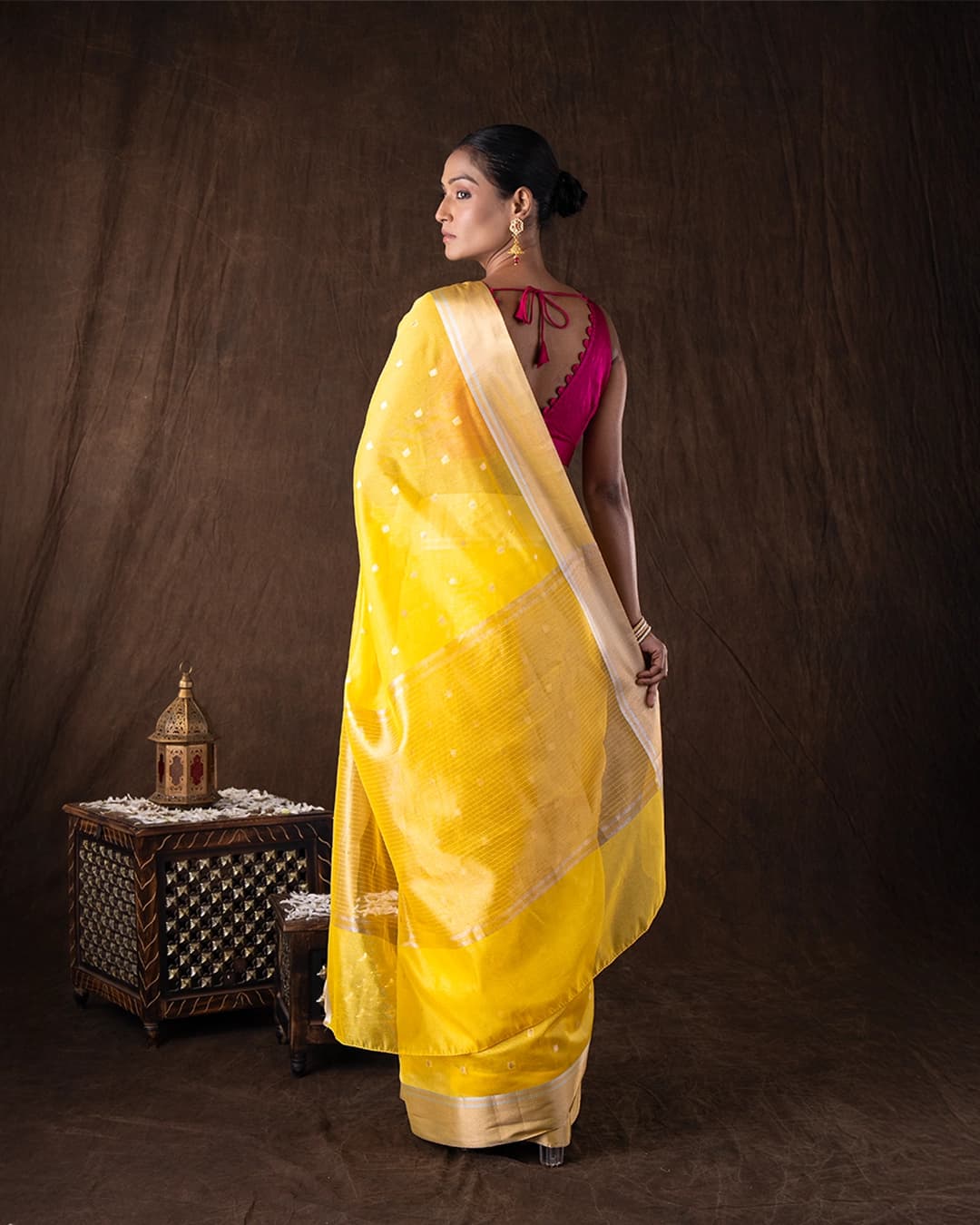 Yellow Katan Silk Zari Boota Banarasi Handloom Saree