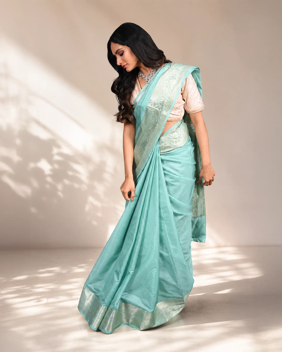 Sea Green Pure Silk Banarasi Handloom Saree