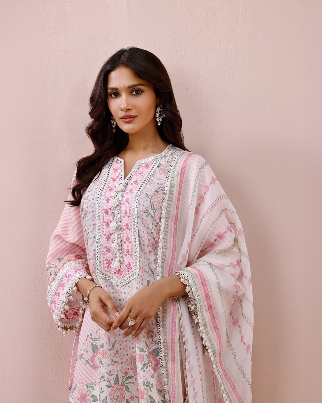 Olisha Lawn Off White & Pink Kurta Set