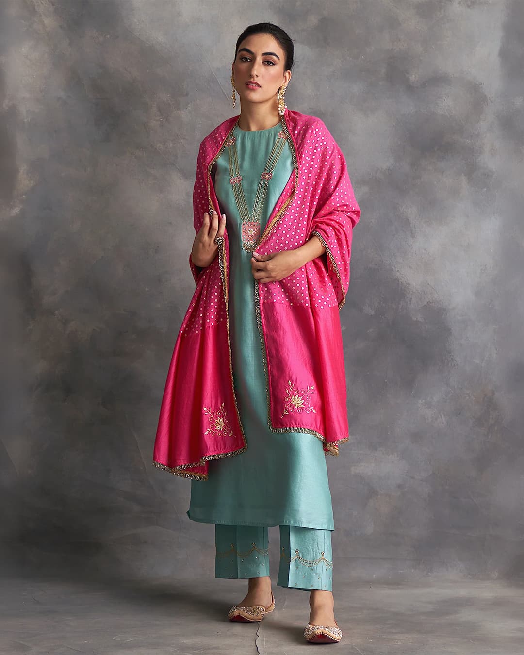 Blue Silk chanderi kurta with hand embroidery