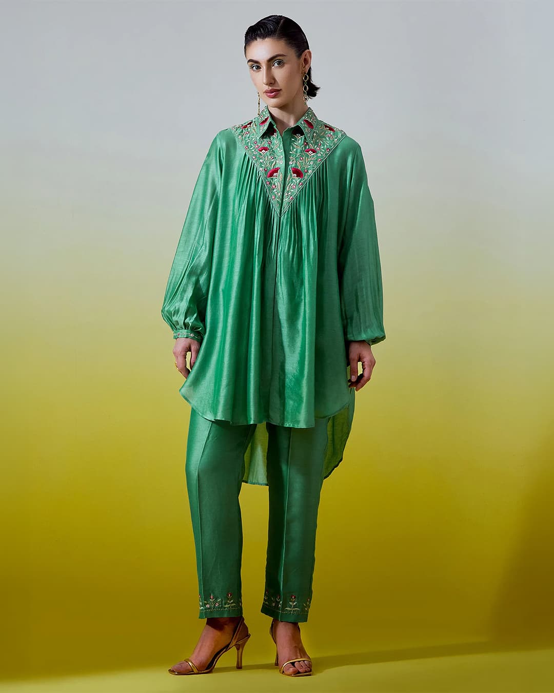 High Low Shirt with pintucks and pant