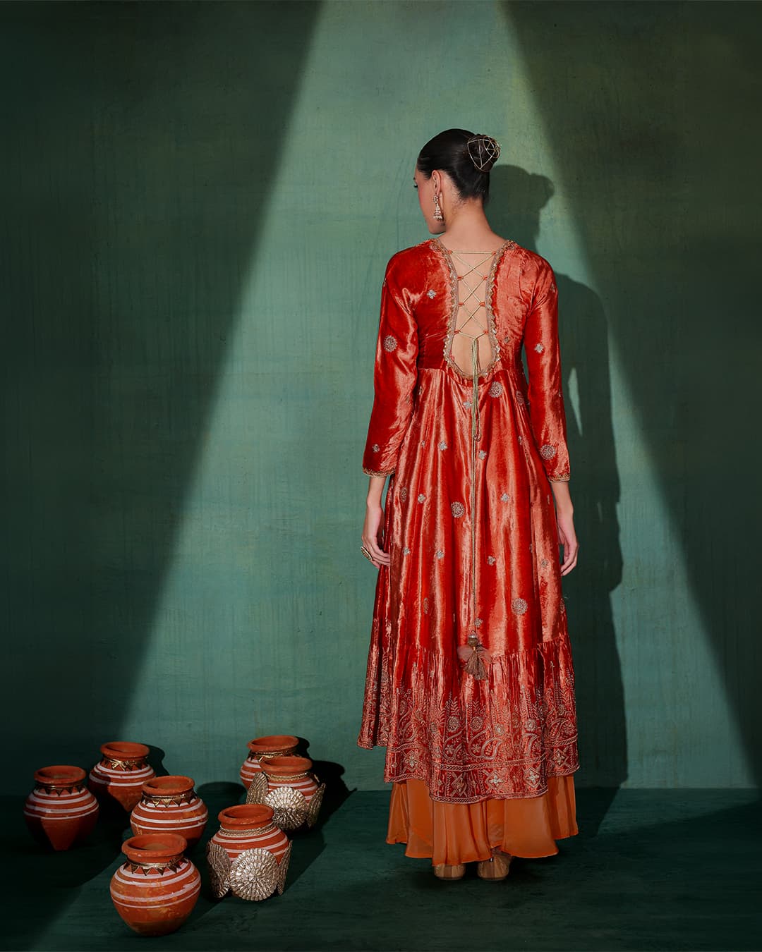 Burnt velvet Suit Set with Organza Dupatta