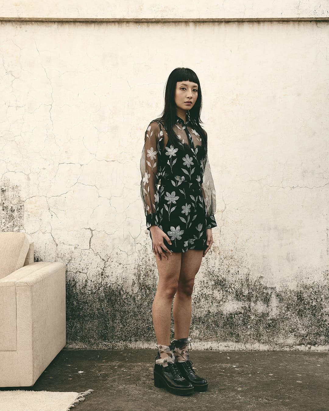 ATBW - AN Foral Organza Shirt Set - Black