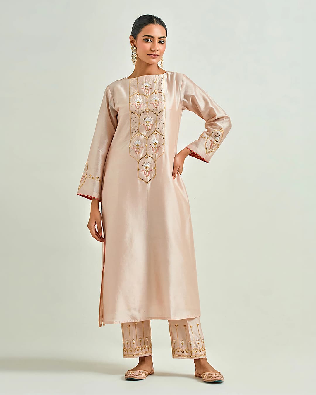 Old Rose hand embroidered kurta set