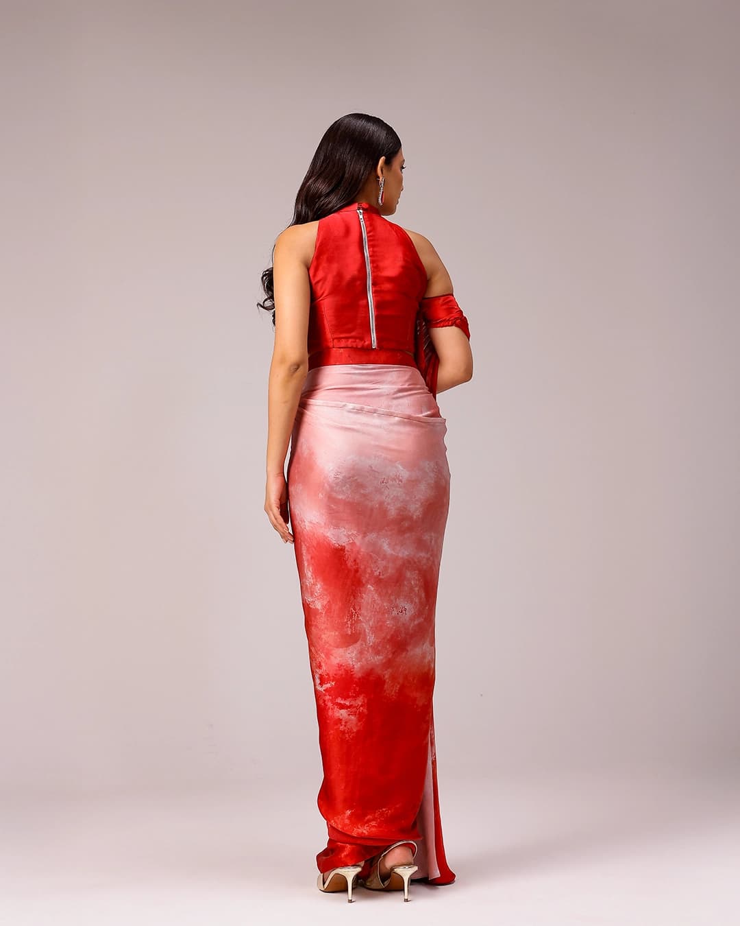 Rosette Draped Sari with Fringe Blouse