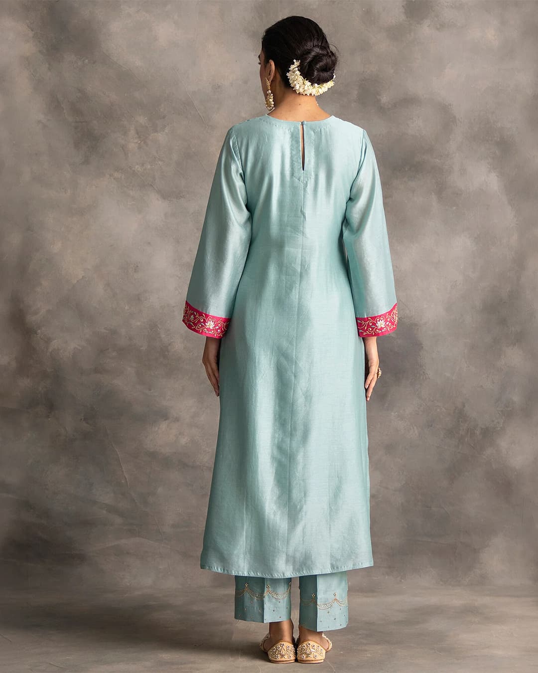 Blue Silk chanderi kurta with hand embroidery