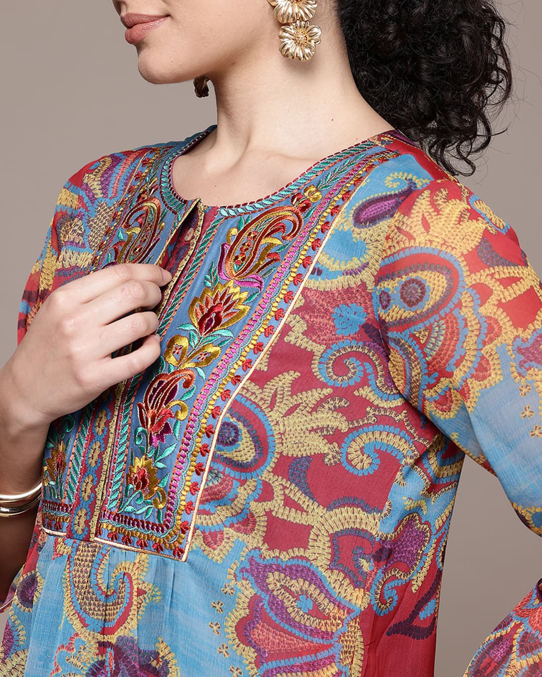 Turquoise Petal Paisley Suit Set