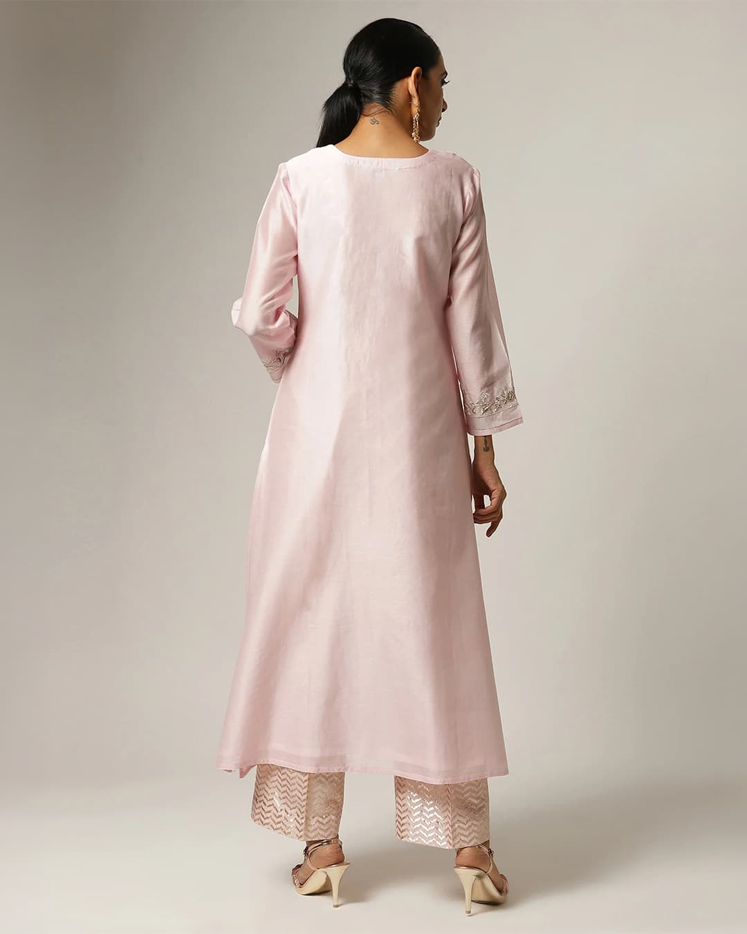 Pink Silk chanderi kurta with hand embroidery