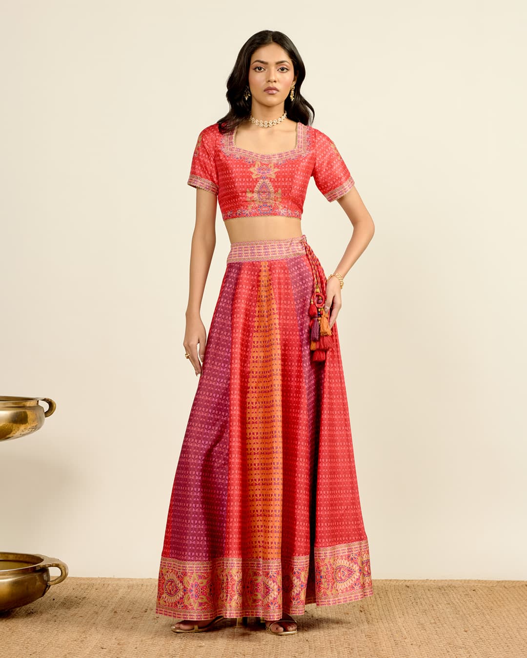 Red Printed Lehenga