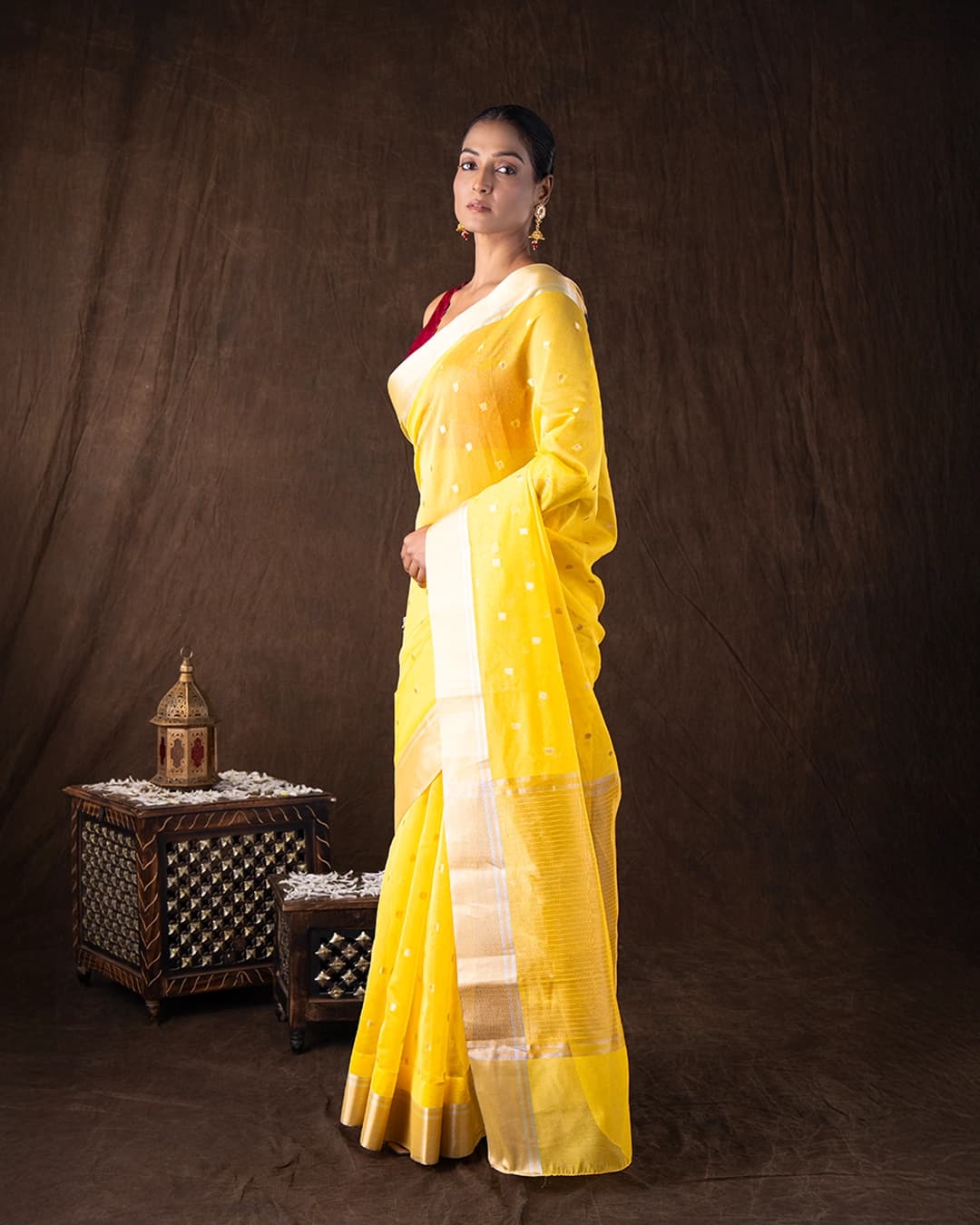 Yellow Katan Silk Zari Boota Banarasi Handloom Saree