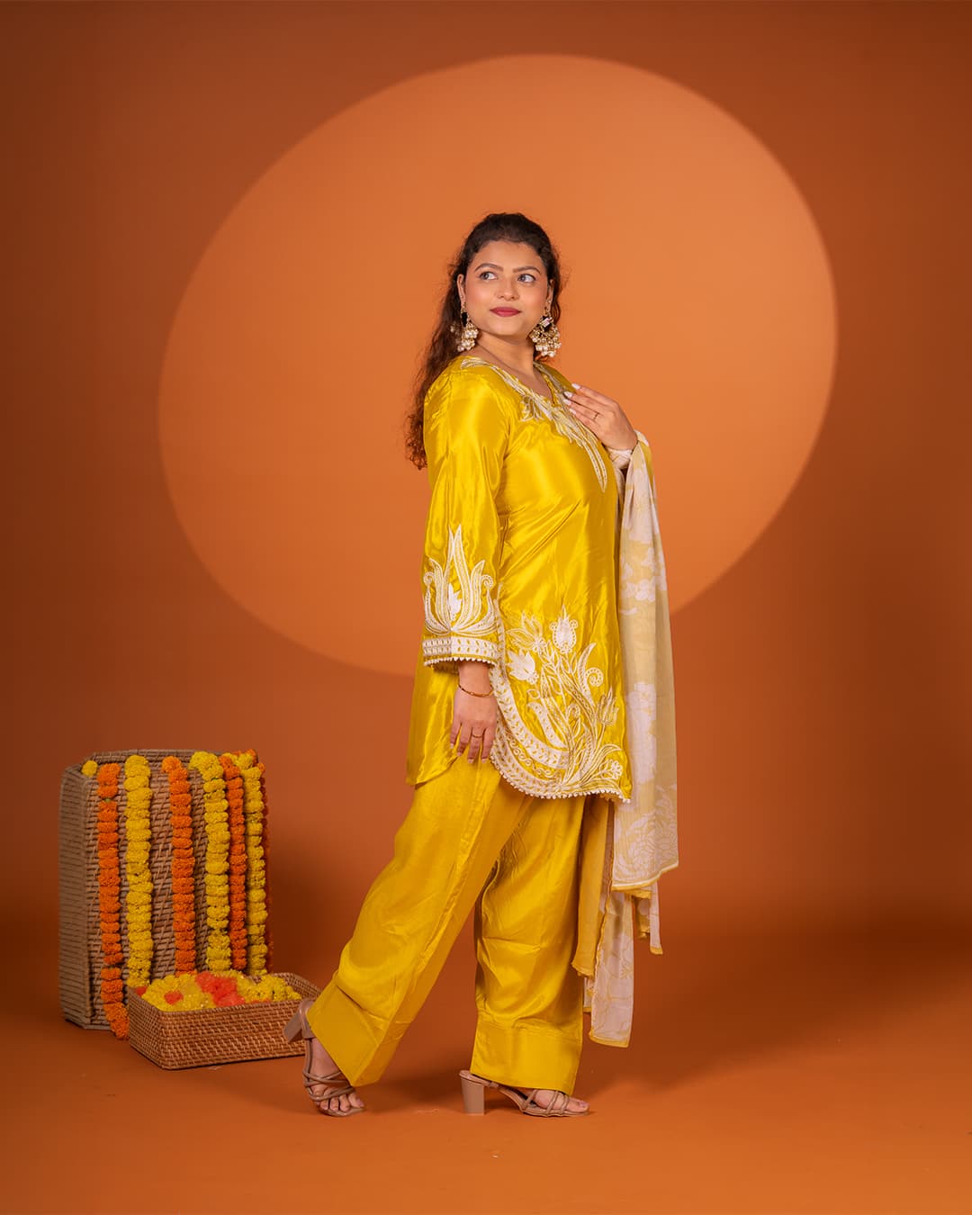 Marigold Crepe Farshi Set