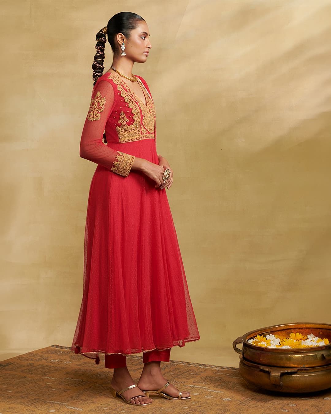 Red Moonflower Solid Suit Set