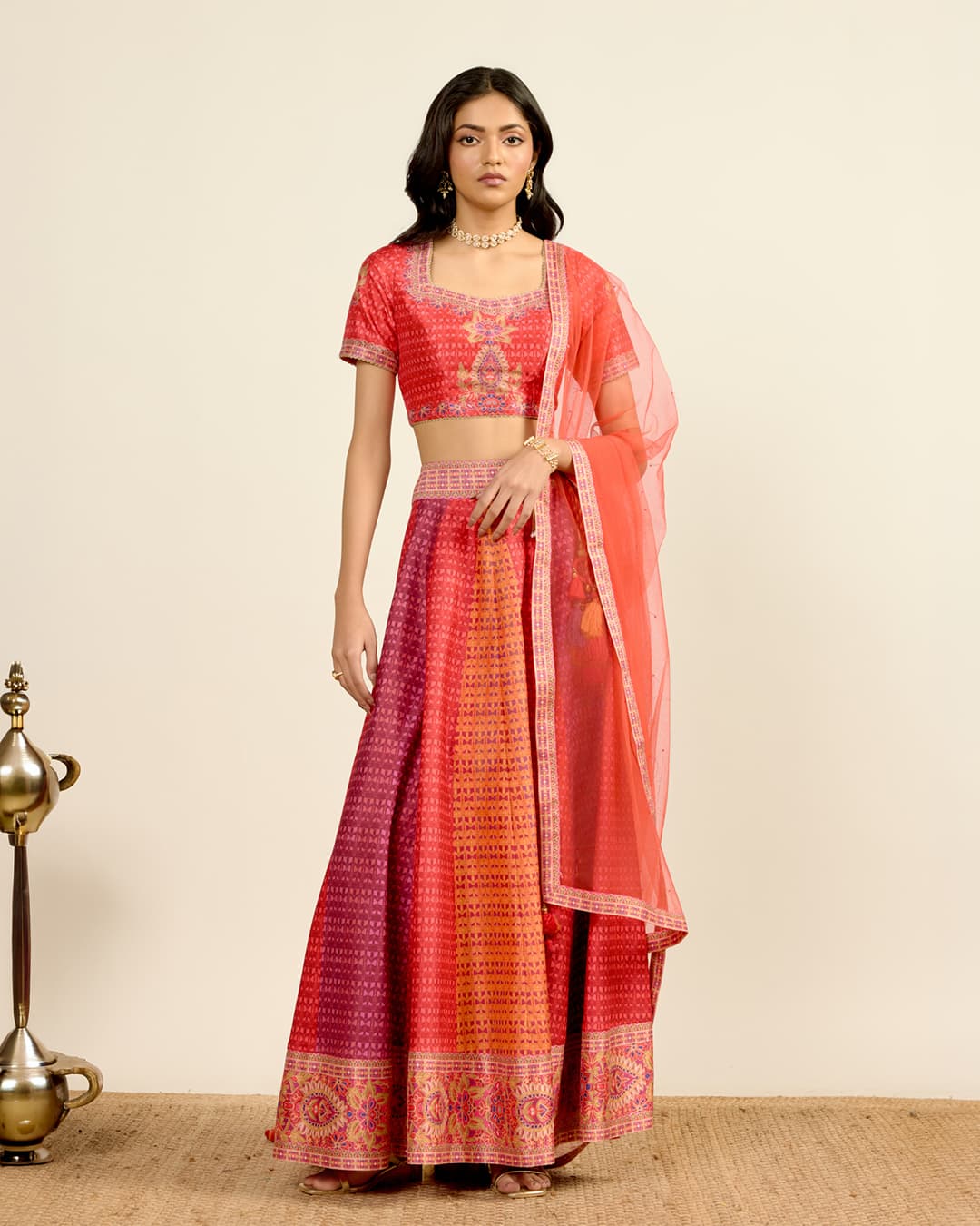 Red Printed Lehenga
